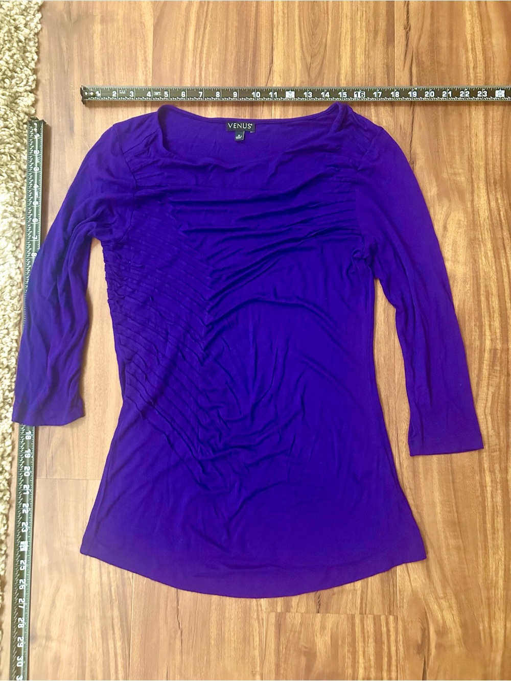 VENUS Deep Purple 3/4 Long Sleeve Ruched Women's Top